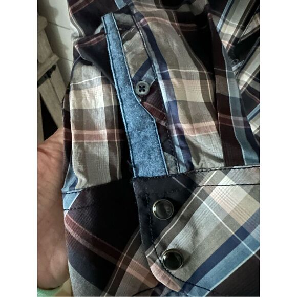 7 Diamonds Button Front Black Pearl Snap LS Western Plaid Shirt Mens Large - Picture 5 of 12